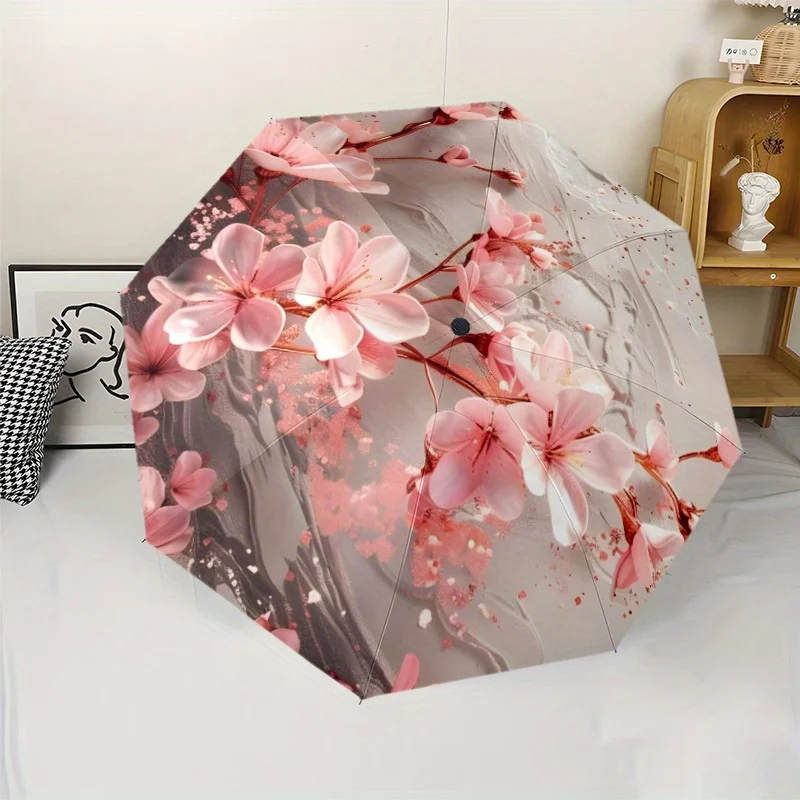 

Vintage Floral Umbrella - Automatic Open/close, Windproof 8-Rib Construction with Pink Cherry Blossoms, All-Weather Protection