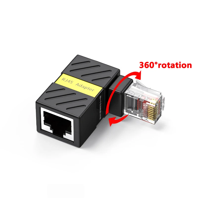 

360° Rotatable Network Plug RJ45 Gigabit Adapter 90 Degrees Right Angle Elbow Universal Connector Male to Female Converter rj45