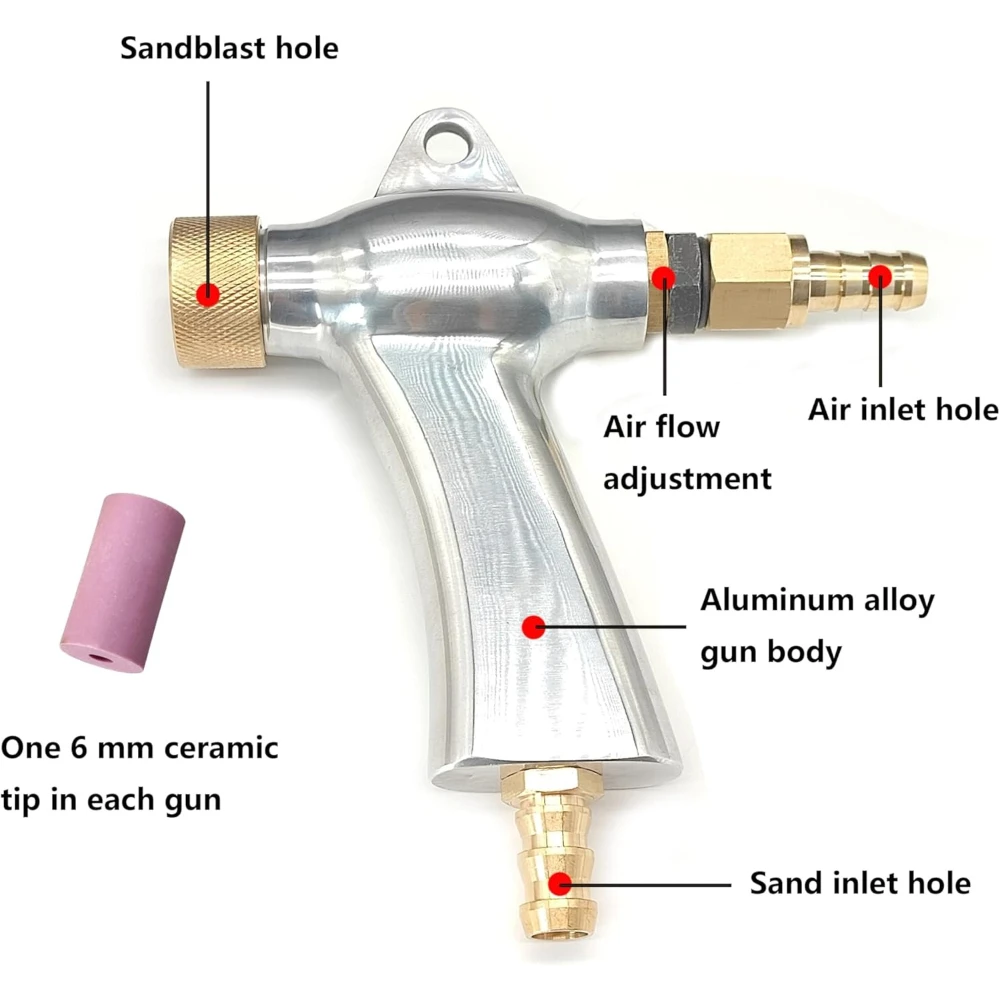 Sand Blaster Gun Sandblasting Sandblaster Gun Kit for Sandblast Blast Cabinet with 10Pcs Ceramic Nozzles 6/8mm Hole Diameter
