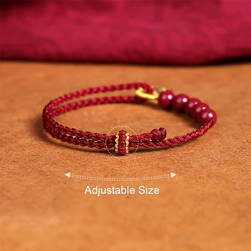 Handgefertigte geflochtene Imitation Zinnober Unendlichkeitssymbol-Armbänder für Damen und Herren, schlichtes rotes Seil, Pfirsichblüten-Transfer-Perlenarmband – Detail 11