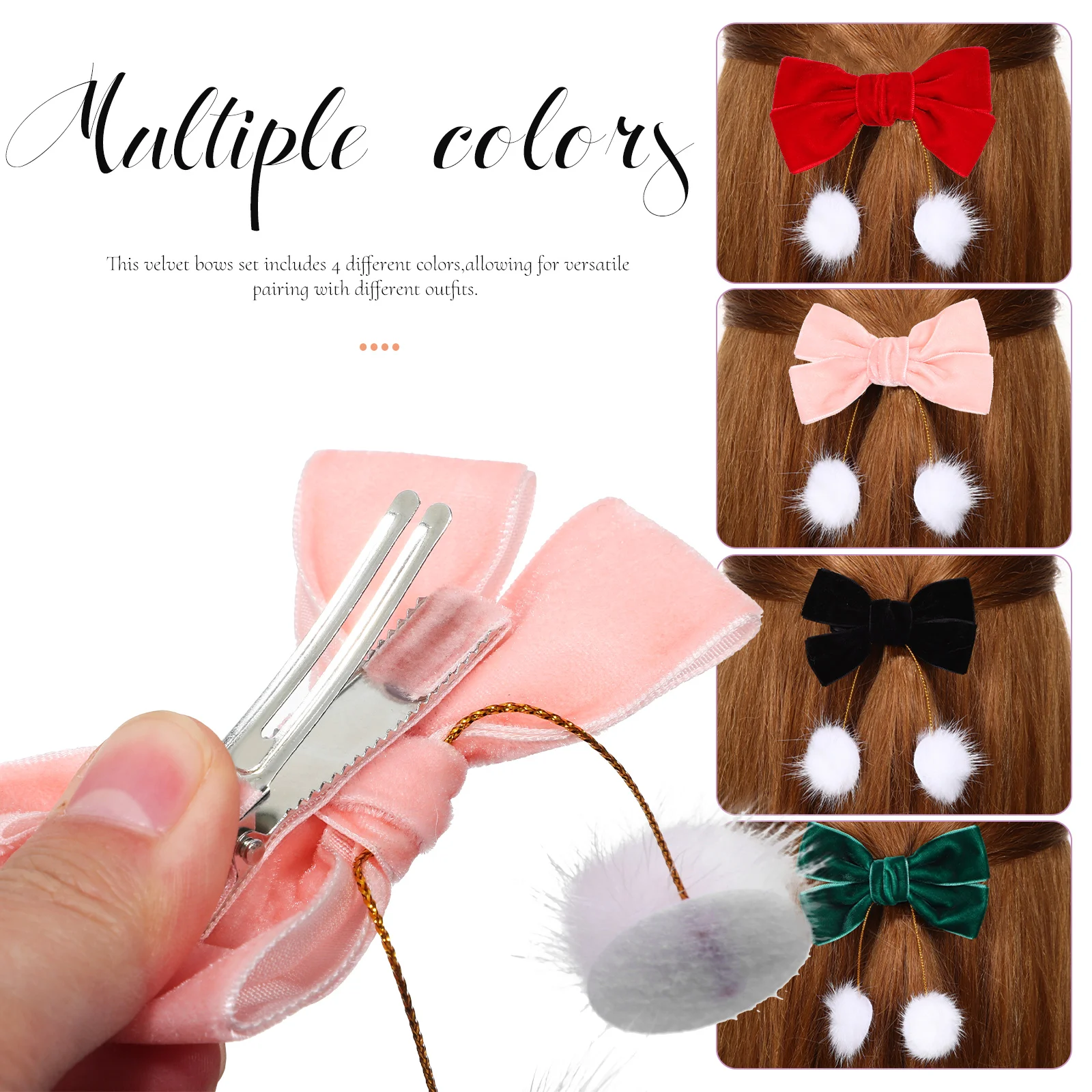 

Velvet Hair Bows Tassel Clips Girls Kids Red Pink Green Black Christmas Accessories Small Bows Comfortable Material