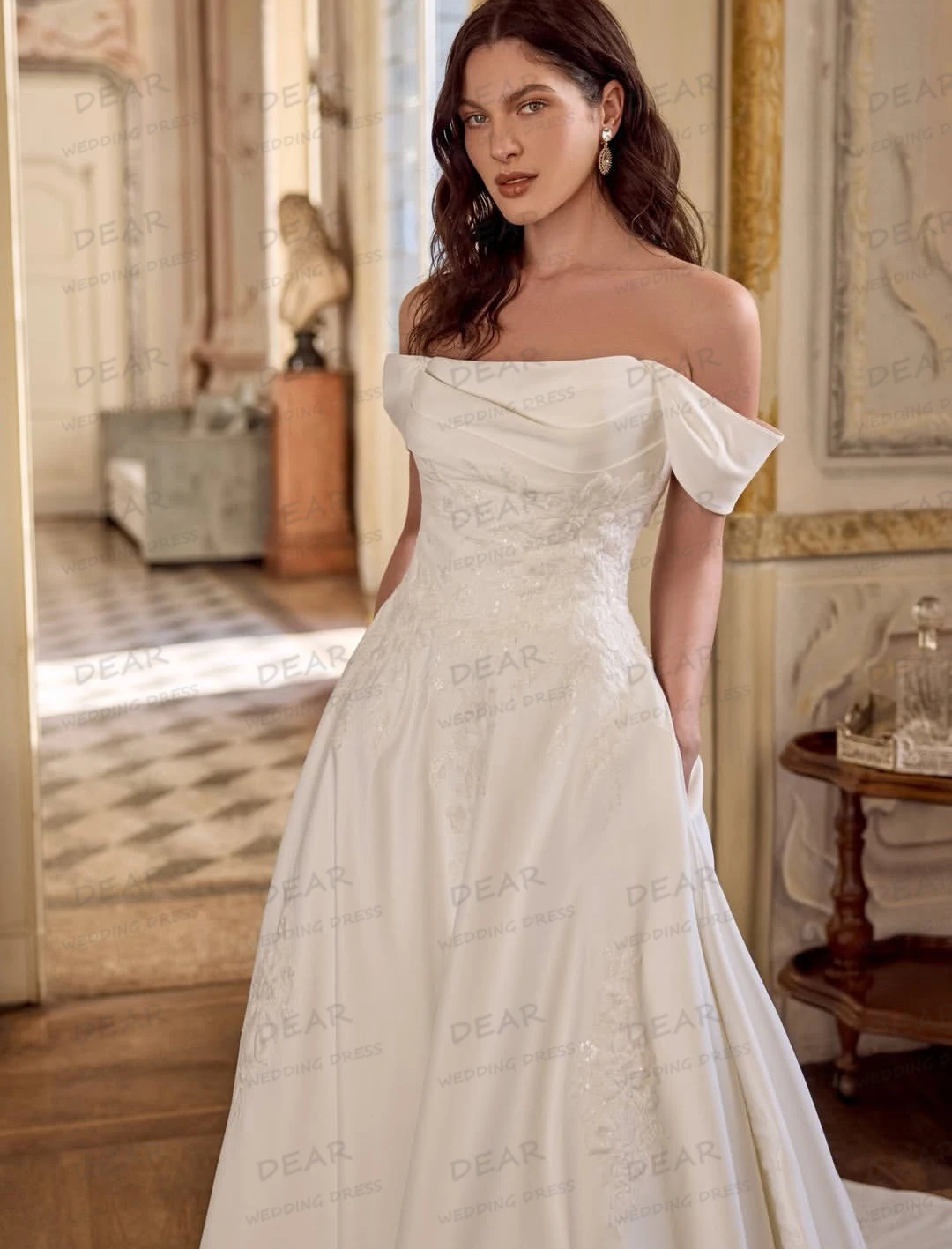 Luxury Sexy Wedding Dresses Satin Off Shoulder Sweep Train Women A Line Bridal Gowns Formal Vestidos свадебное платье Customized