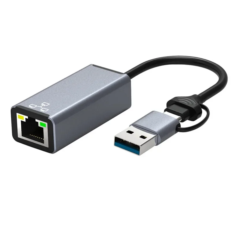 Dual head Type-C/USB to RJ45 Mobile Computer to Ethernet Port RJ45 Ethernet Converter Gigabit Network Card