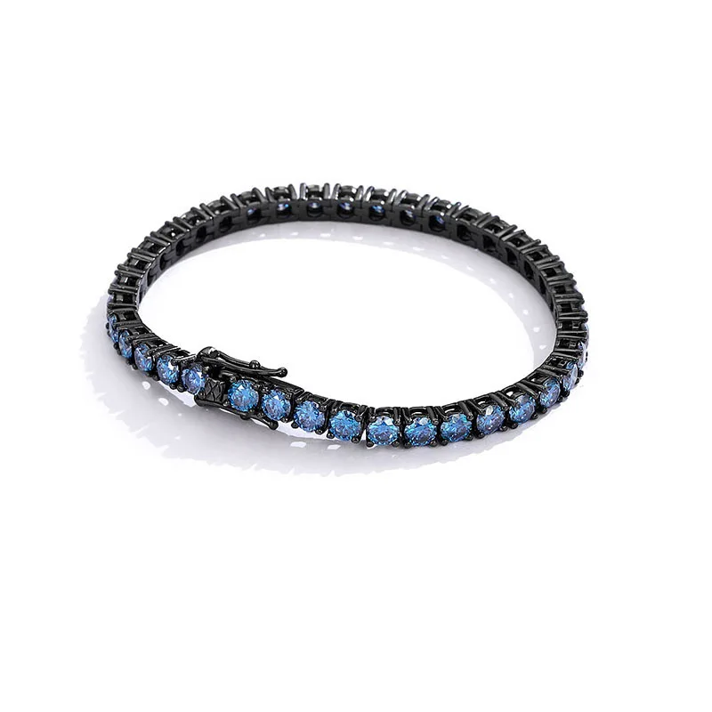 3-5mm Royal Blue VVS1 Moissanite Tennis Bracelet 925 Sterling Silver Plating Gun Black Diamond Link Chain Bracelets Pass Tester