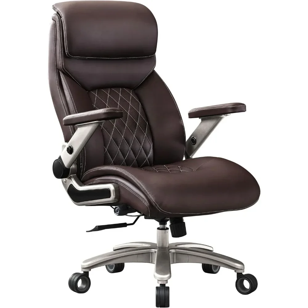 5D Flip Arms, silla de oficina ejecutiva de cuero PU de 600 libras, soporte lumbar ajustable, rueda de espacio doble de 3 pulgadas, sillas de oficina