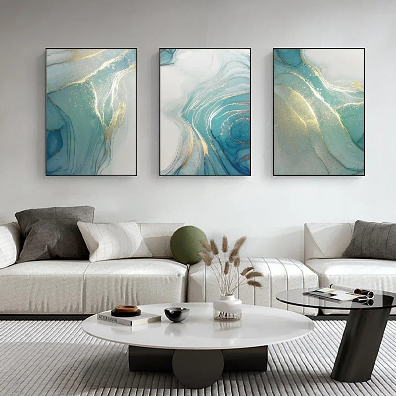2026 Abstract Wall Art Canvas Painting Print Nordic Luxe Gilt Picture Turquoise Gold Foil Marble Texture Poster Decorat for Home