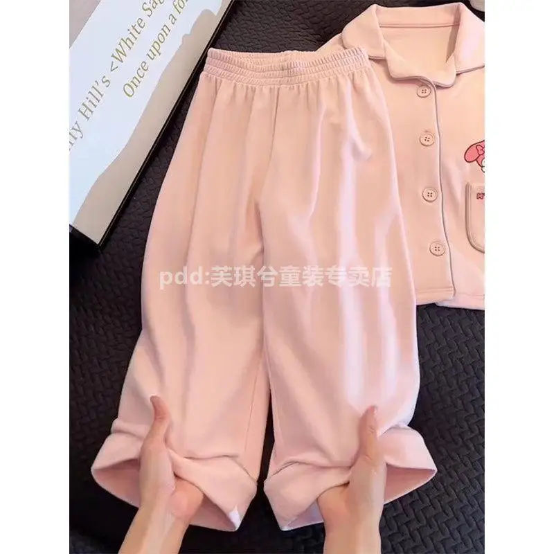 سانريو بنات كم طويل 2 قطعة بلدي ميلودي الأطفال نمط جديد منامة مرحبا كيتي فتاة موضة منامة ديفز الكرتون ملابس المنزل #6