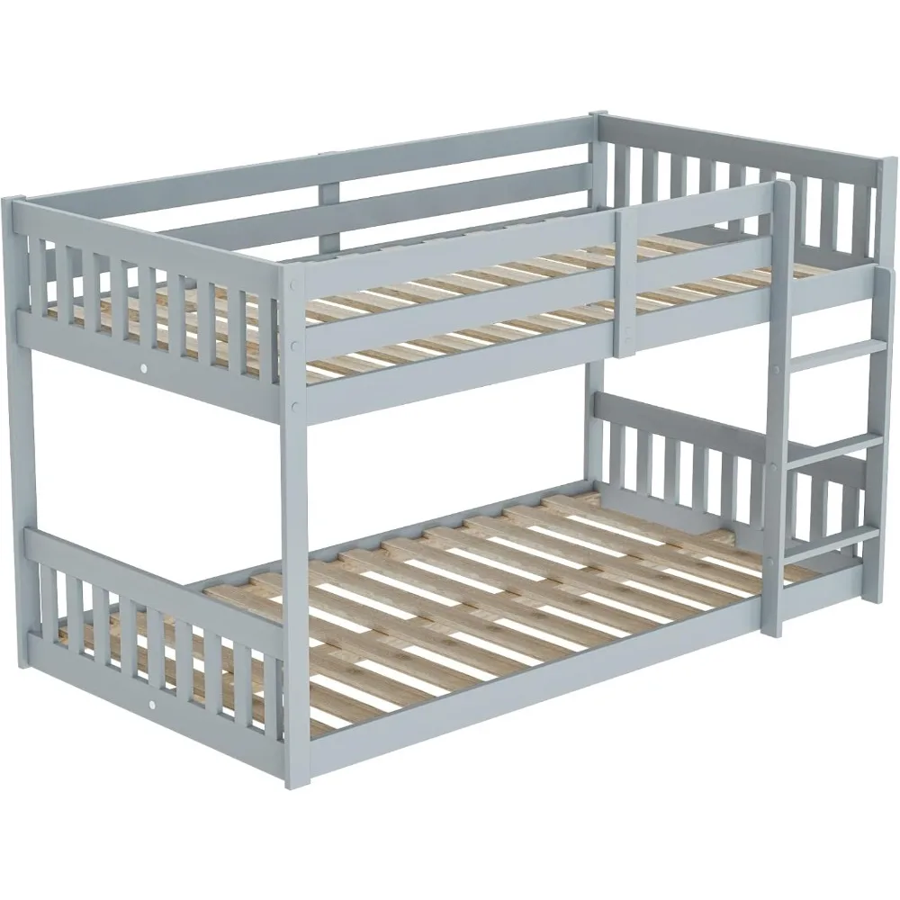 Bunk Beds for Children, Children, Teens, Solid Wood Bunk Bed Frame with Ladder and Guardrail To Save Space in Bed Frame Bedroom