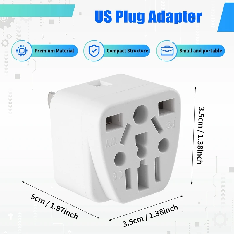 A15R -US Travel Plug Adapter EU/UK/AU/In/CN/JP/Asia/Italy/Brazil To USA (Type B), 3 Prong USA Plug, Charger Converter