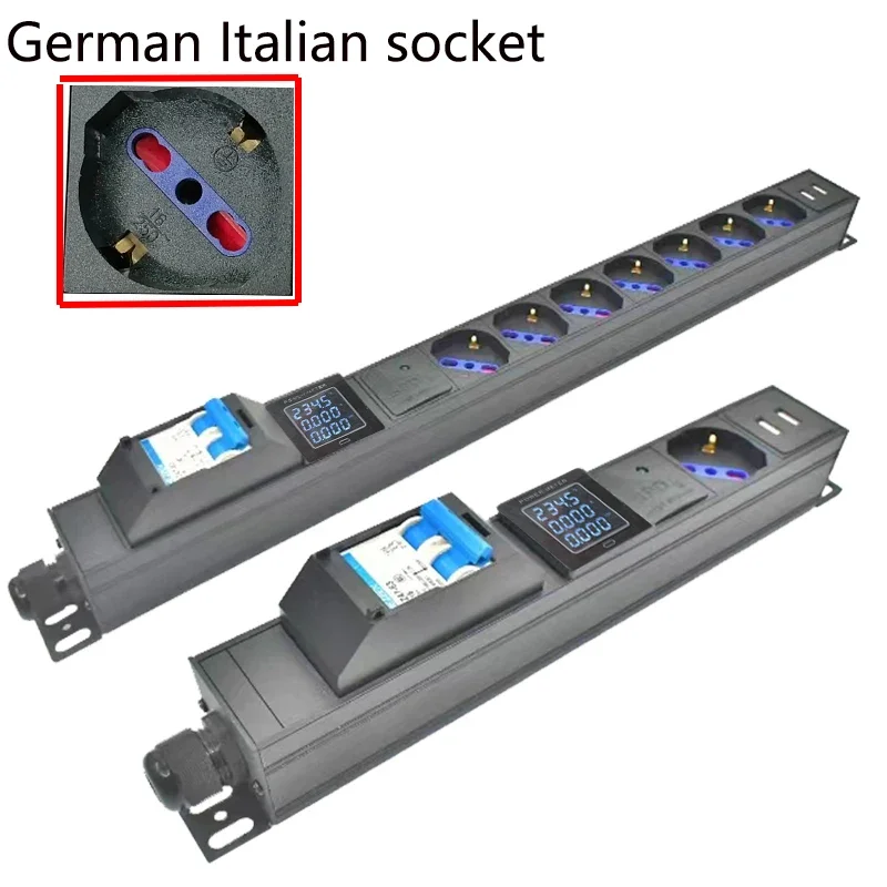 PDU power strip network cabinet rack air switch German Italian socket with ammeter surge protection USB2 meter line Italian plug