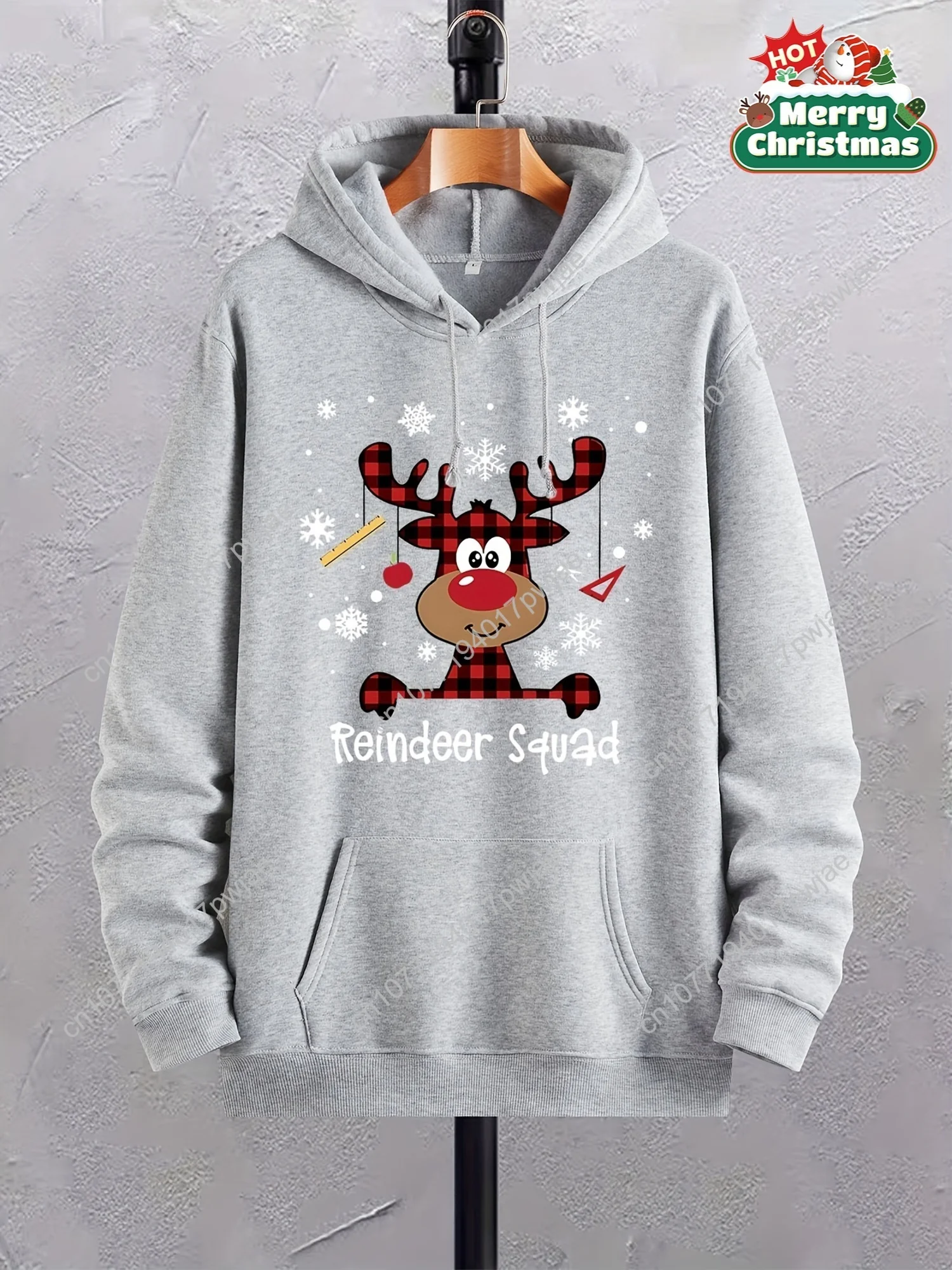 Christmas Reindeer Print Men's Long Sleeve Hoodies Street Casual Sports And Fashionable With Kangaroo Pocket Sweatshirt, For Out