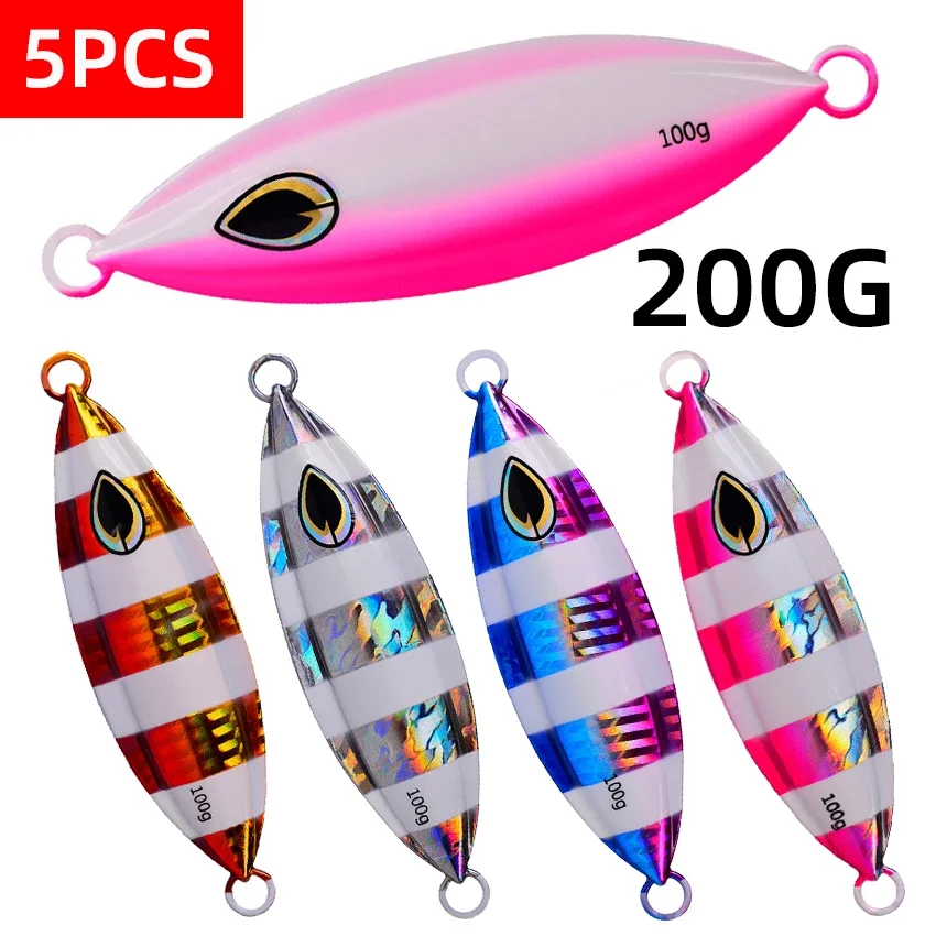 5PCS Metal Jig Shore Jigging Sea Fishing Slow Jig Lifelike Metal Jigging Slow Jigs Spoon Luminous Fast Sinking Artificial Bait