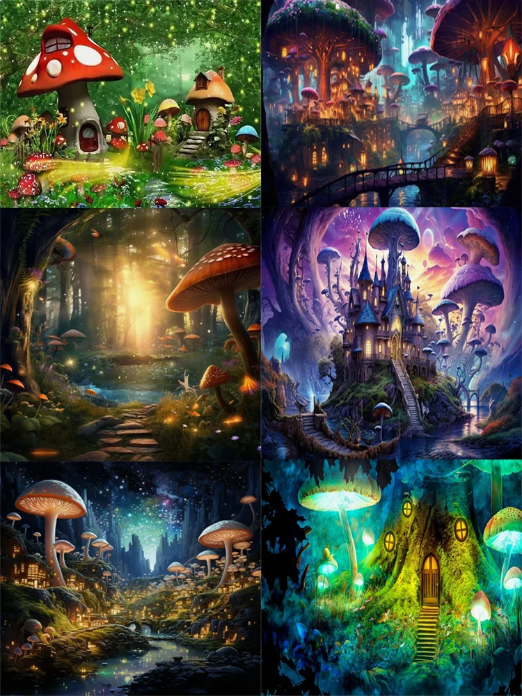 Mysterious Magic Fairy Tale Forest Background Atmosphere Mushroom Theme Birthday Party Scene Layout