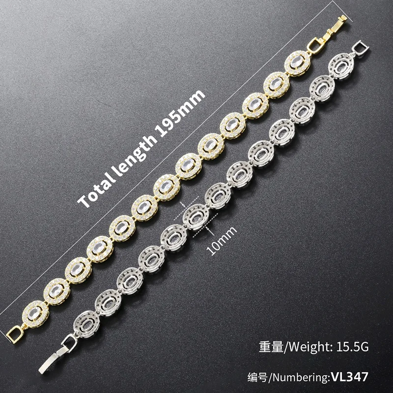 ZHUKOU Ellipse and Rectangle bracelet for women White Cubic Zirconia Man bracelet Gold color women's hand bracelets VL346 image 6