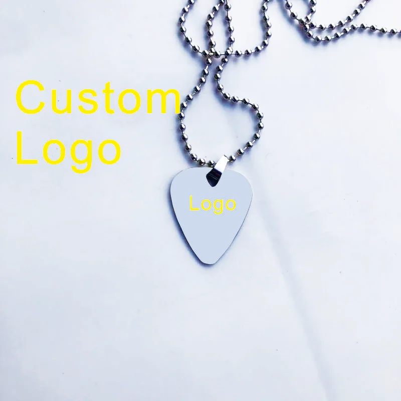 DIY necklace pick logo, zinc alloy metal 0.9mm Thick pick for guitar, 26 inch necklace