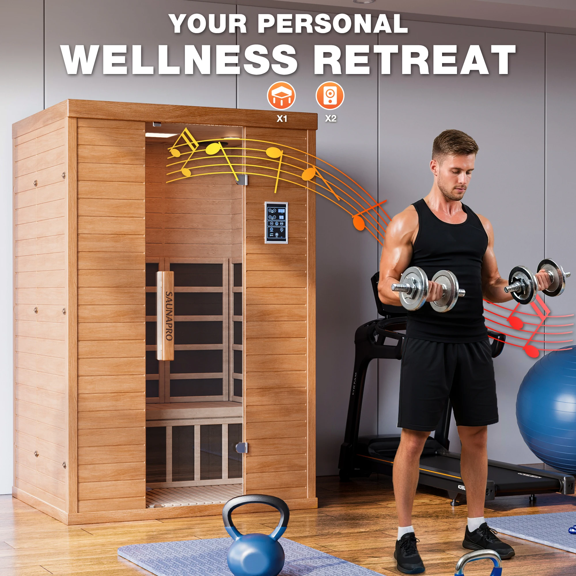 بولار أورورا 2 شخص ساونا داخلية الطيف الأشعة تحت الحمراء ساونا سهلة التركيب مع BT والتحكم WiFi 5 لوحات سخان، المنزل وصالة الألعاب الرياضية #6