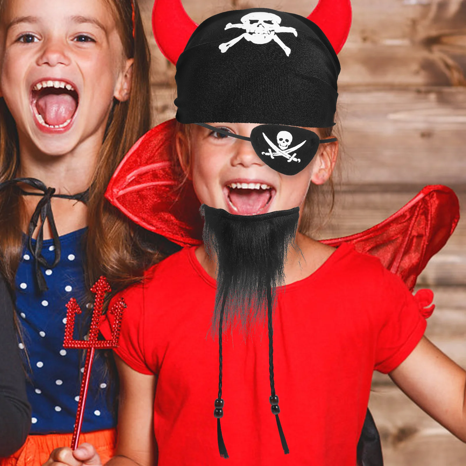 1 zestaw pirackich akcesoriów: miękka broda wielokrotnego użytku, opaska na oko, sztuczne wąsy, rekwizyty do cosplayu, artykuły na imprezę, przebranie na Halloween.