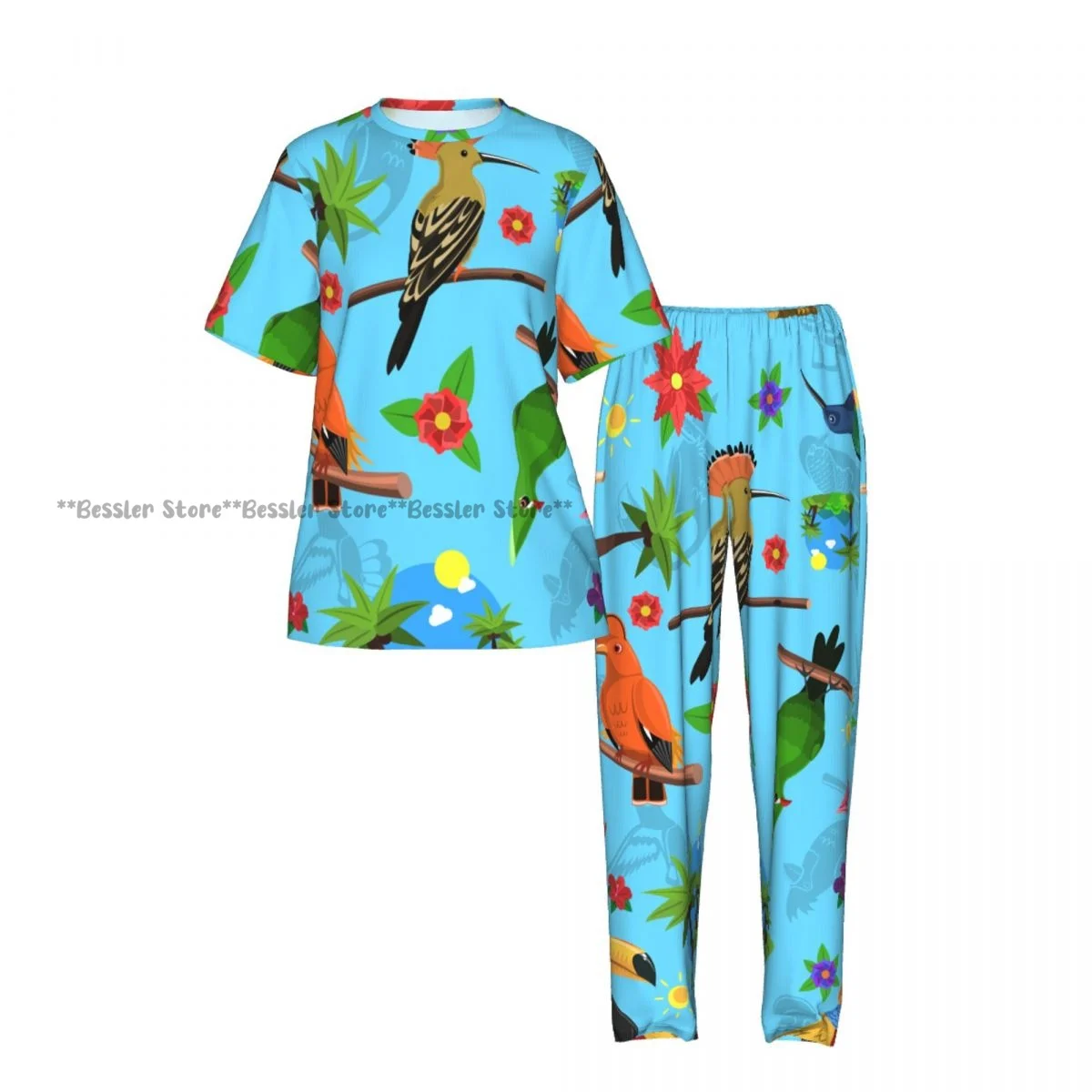 Pijamale Damă 2 Piese: Top Mânecă Scurtă & Pantaloni - alternate angle