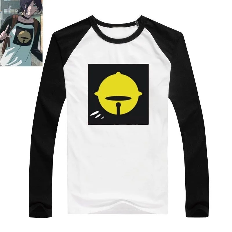 بالمنشار رجل Reze تي شيرت أسود أبيض كم طويل إدراج الكتف قصيرة الأكمام أنيمي قميص تأثيري حلي لمحبي