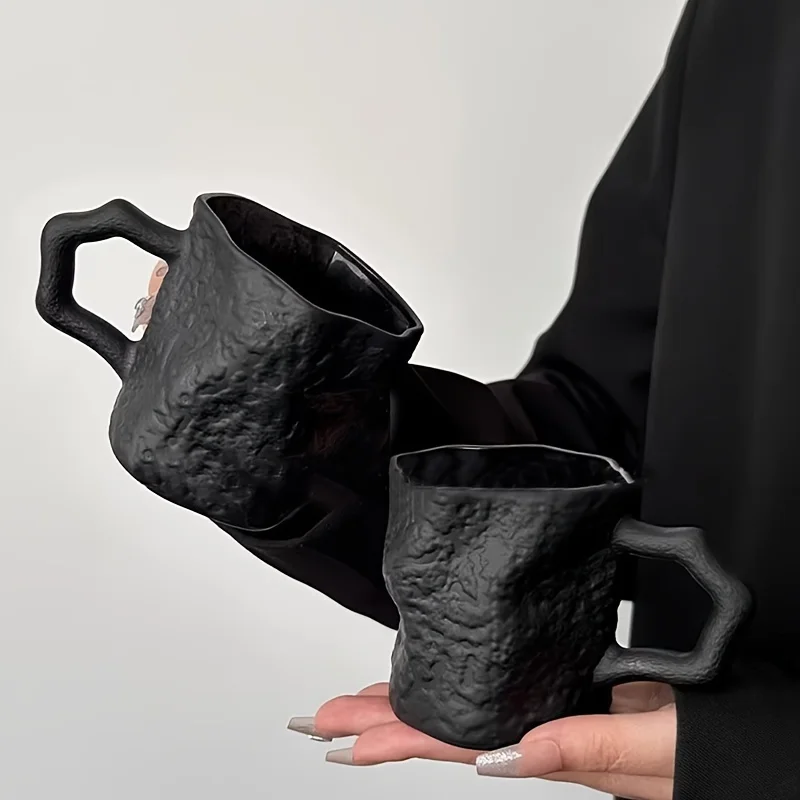 

Irregular Rock Handle Glacial Pattern Glass Mug High Value Drink Cup Niche Cold Beverage