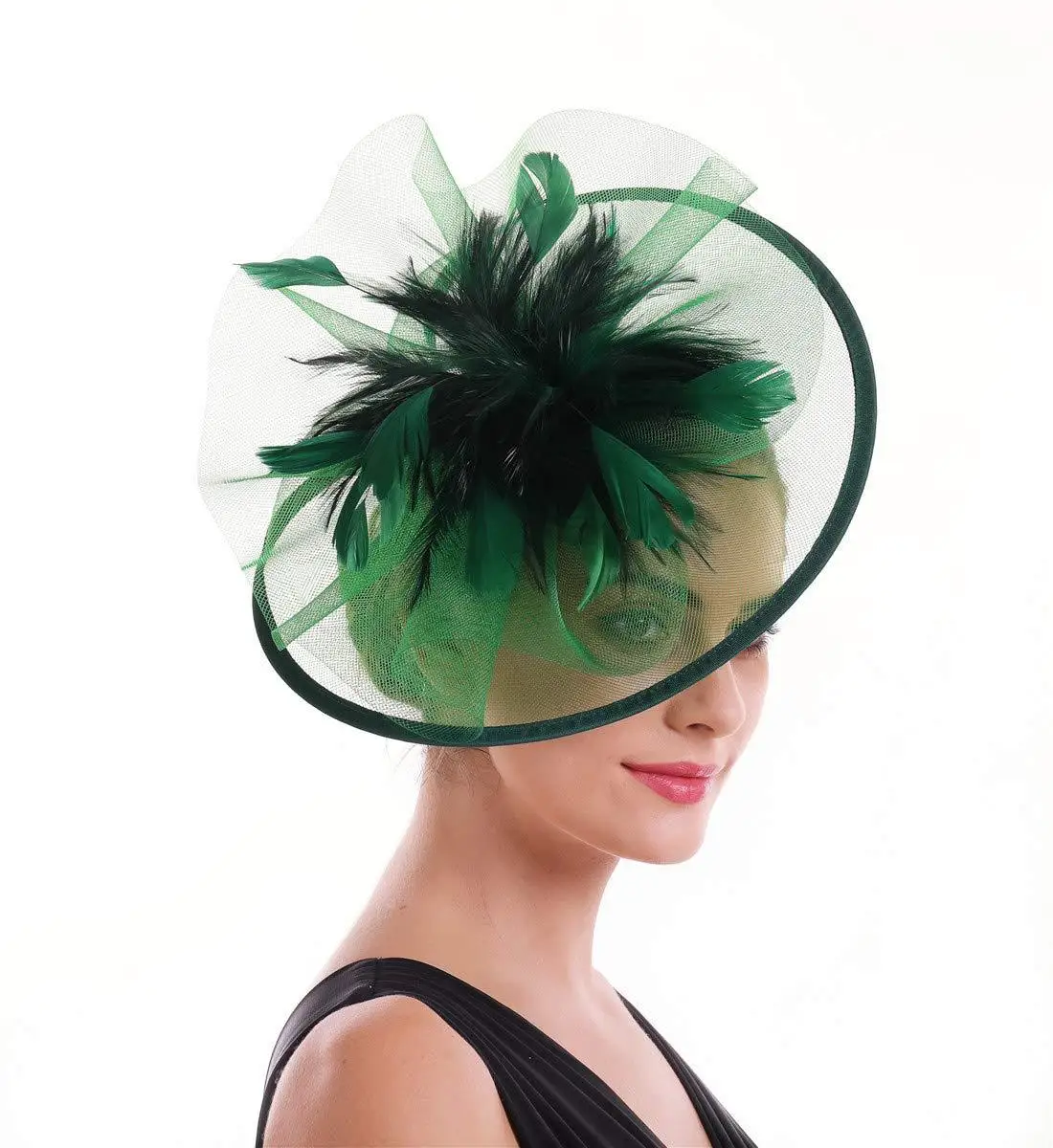 Nieuwe Mesh Veer Bloem Haarhoed Hoofdband Voor Vrouwen Elegante Bruiloft Kerk Gast Hoofdtooi Fascinator Feest Hoofddeksels Accessoires