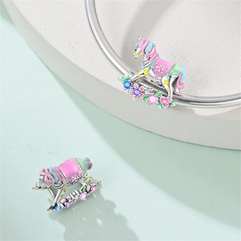 

New 925 Sterling Silver Dopamine Flower Trojan Horse Zircon Charms Beads Fit Original Bracelet DIY Women Wedding Jewelry Gifts