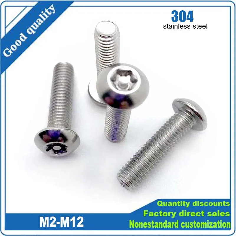 1/50X M2 M2.5 M3 M4 M5 M6 M8 M10 M12 304 Stainless Steel Six Lobe Torx Button Round Head with Pin Anti-theft Security Bolt Screw