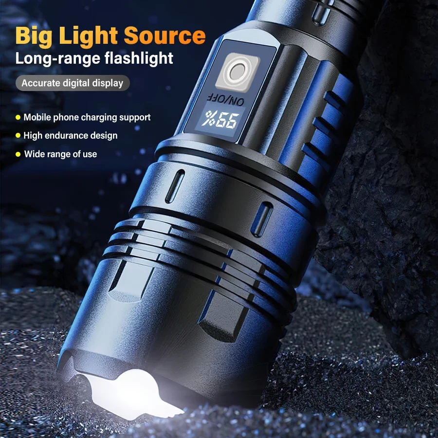 30W Powerful LED Flashlight Built-in Battery Torch Light High Power Flashlight Lantern Long Rang Hand Lamp For Camping Fishing