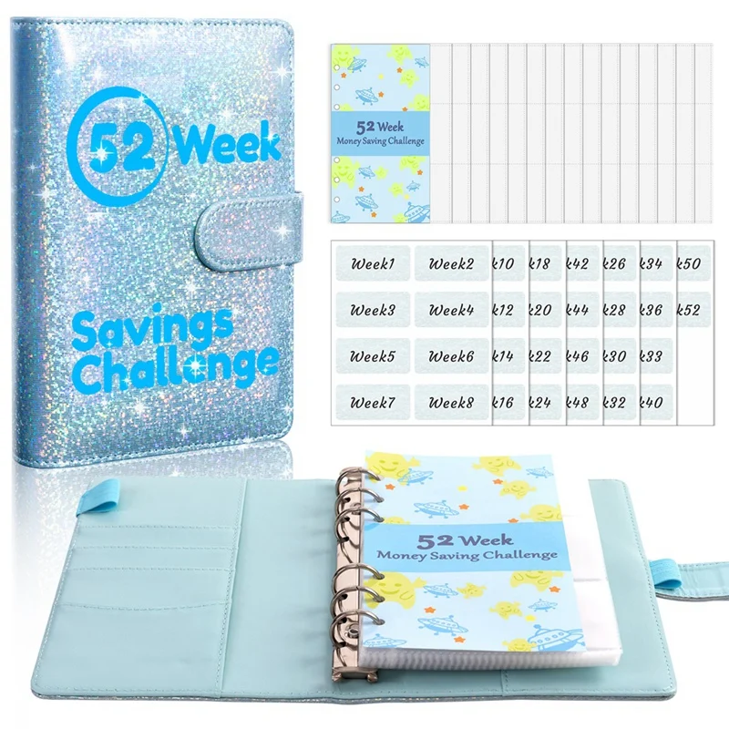 52 Week Money Saving Challenge Binder, Storage Budget Book Cash Challenge Box Set, With Pouch, Home Emergency Binder