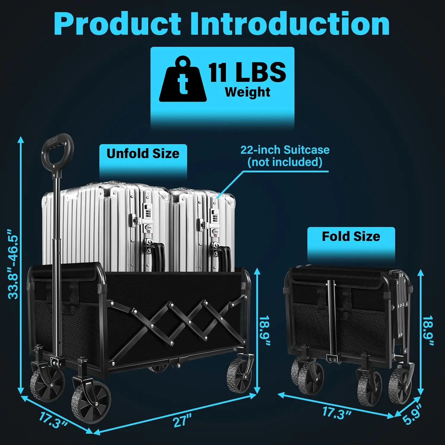 عربة عربة شديدة التحمل قابلة للطي مع عجلات، سعة 360 رطل للتسوق في الهواء الطلق #2