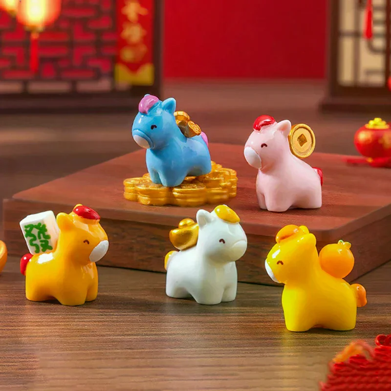 2026 New Year Figurines Miniatures Cartoon Lucky Horse Micro Landscape Ornaments Home Desk Decorations Room Decor Gift