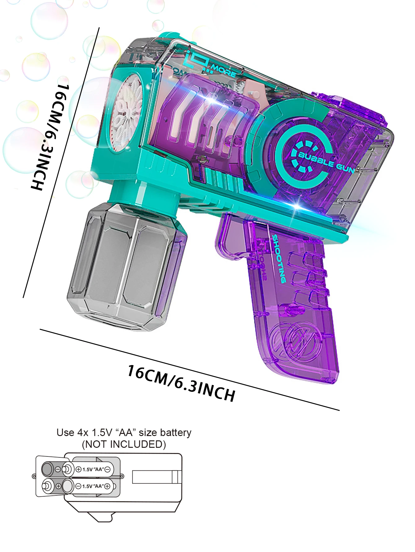 لعبة مسدس الفقاعات الأوتوماتيكية للأطفال مع إضاءة رائعة، 10 فتحات للفقاعات، يمكن أن تنجله أكثر من 10000 فقاعات في الدقيقة #3