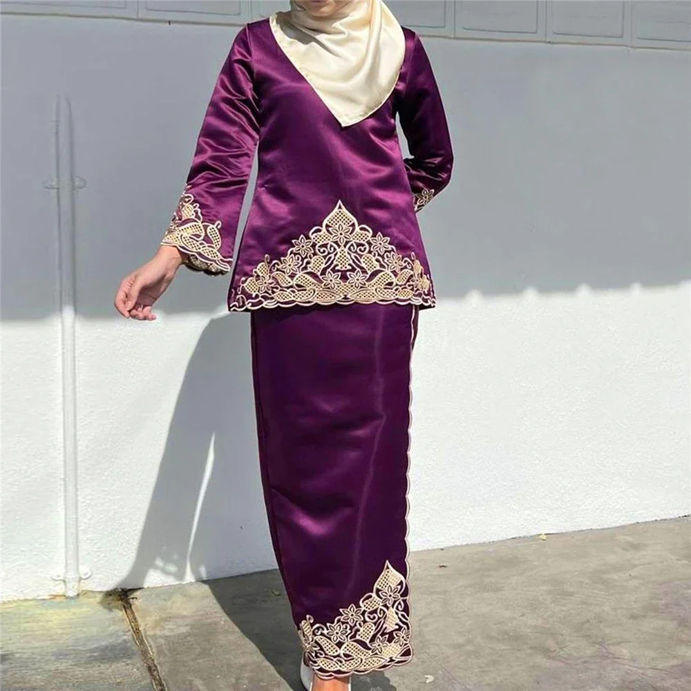 

Embroidered Abaya Fashion Muslim Women 2 Piece Sets Tops And Skirt Suit Turkey Ramadan Eid Kaftan Dubai Arab Long Dress Outfits