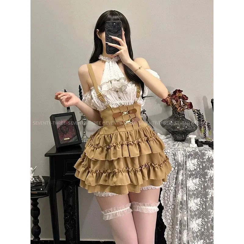 cookie-bear-mignon-femmes-hors-bandouliere-courte-gateau-jupe-ensemble-vintage-ours-cosplay-jupe-courte-ensemble