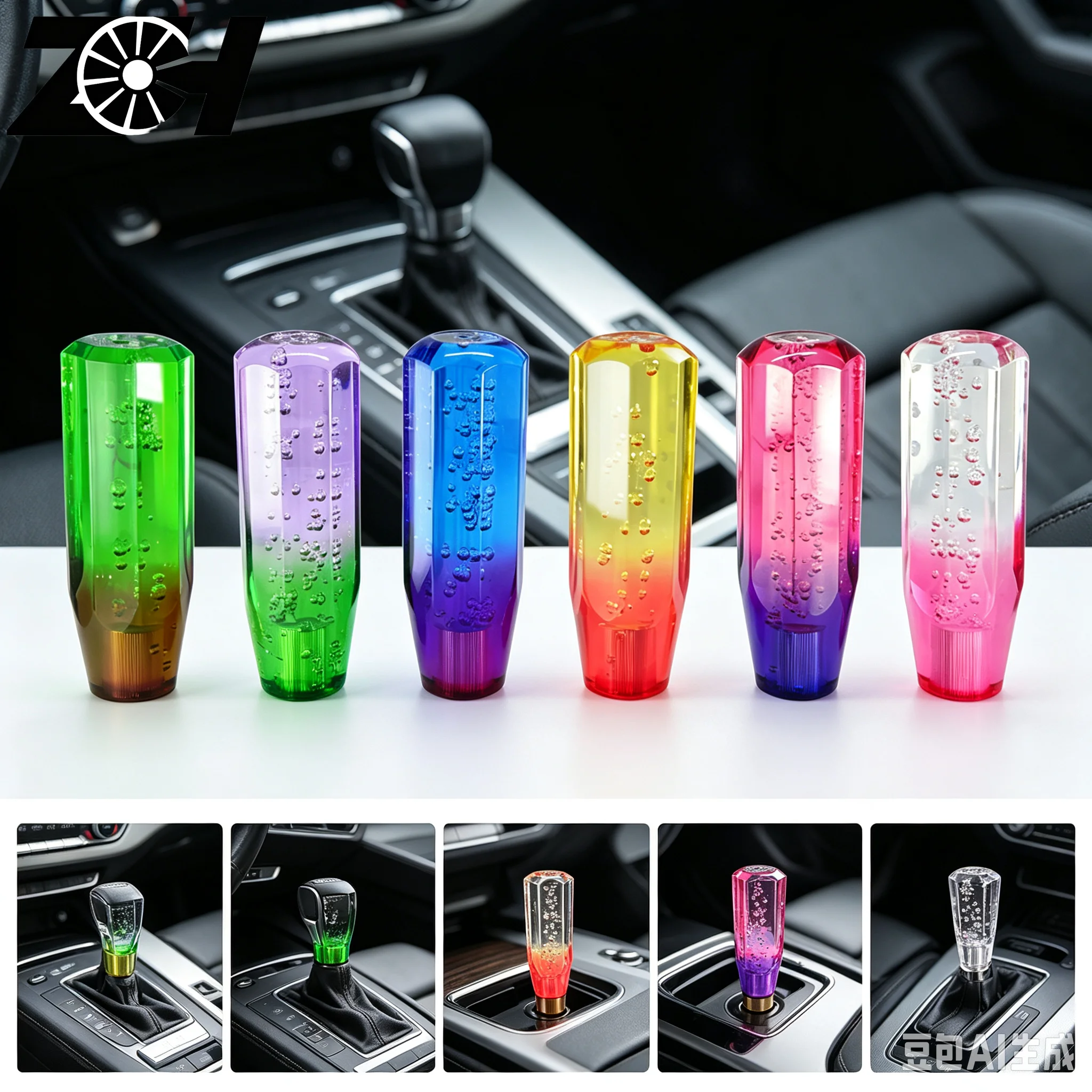 Universal 15cm Car Resin Shift Knob Two Colors Multicolor Gear Shift Knob Crystal Bubble Gear Shift Knob Colorful Shifter Lever