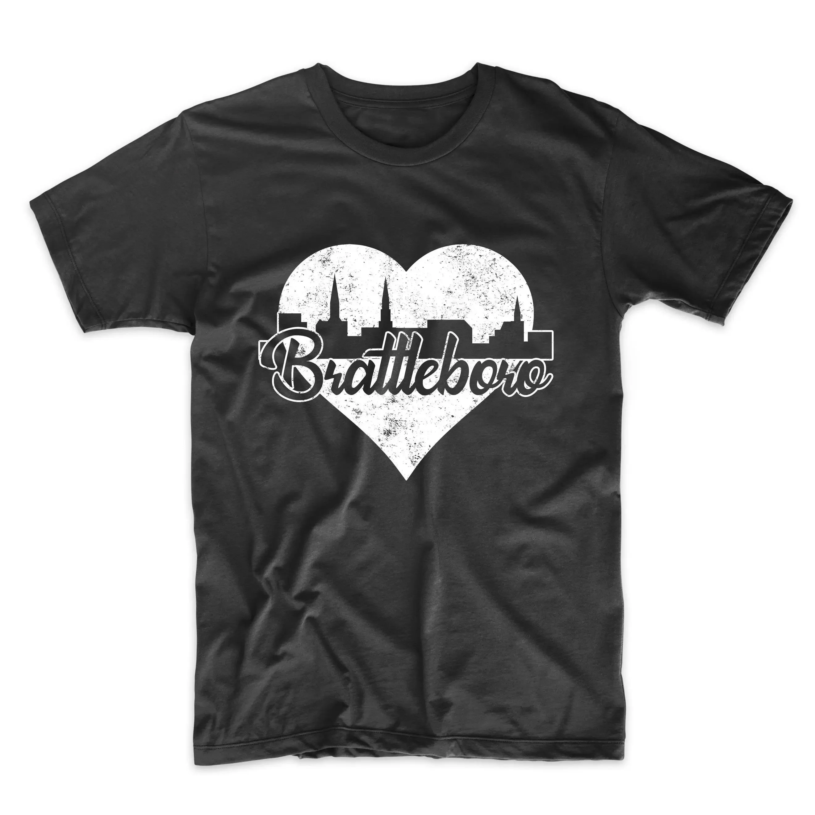 Men'S Brattleboro T Shirt Retro Vermont Skyline Heart Distressed