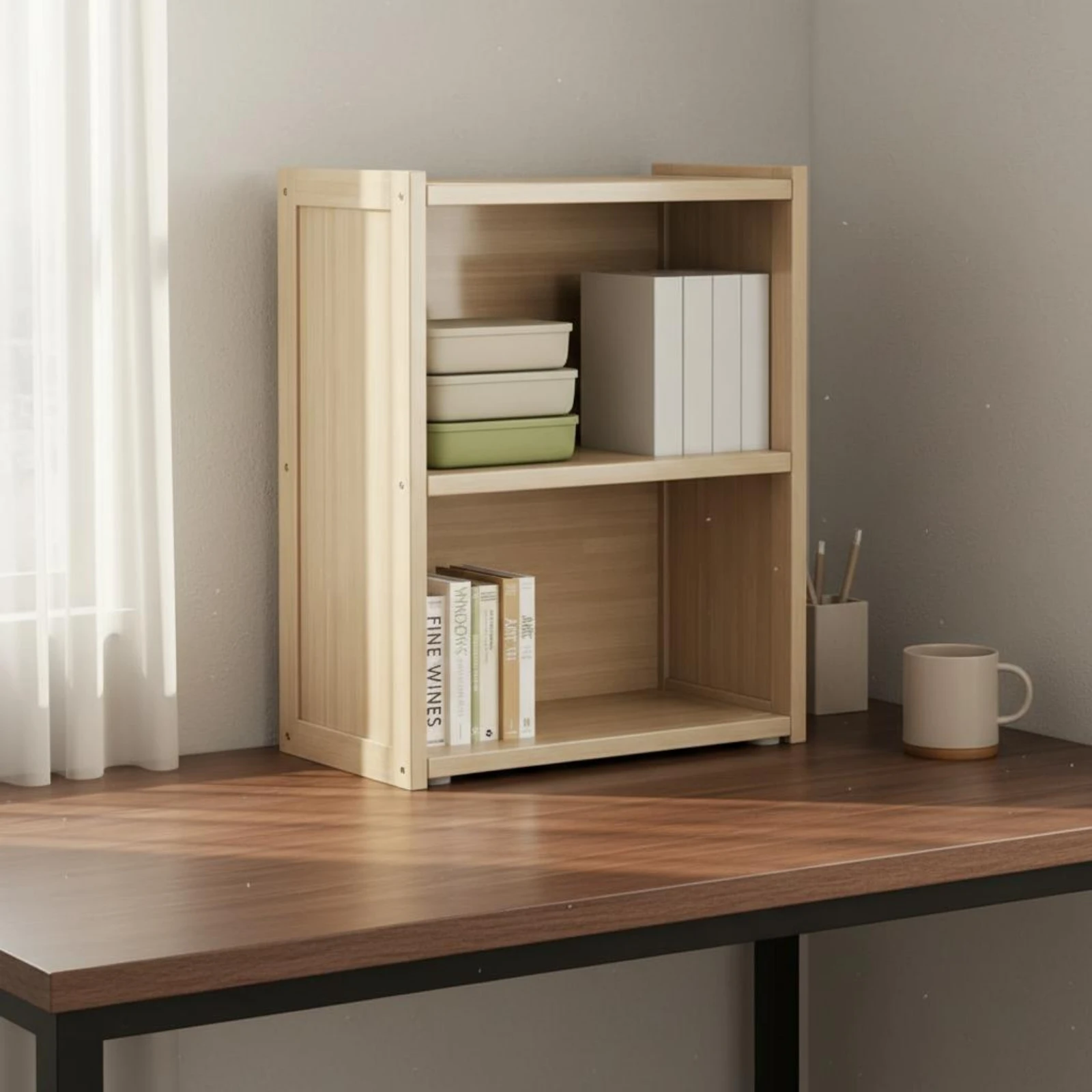 Desktop Bookshelf Space Saving Wooden Desk Shelf Small Tabletop Storage Rack Heavy Duty 50 Lb Capacity Tabletop Book Organizer