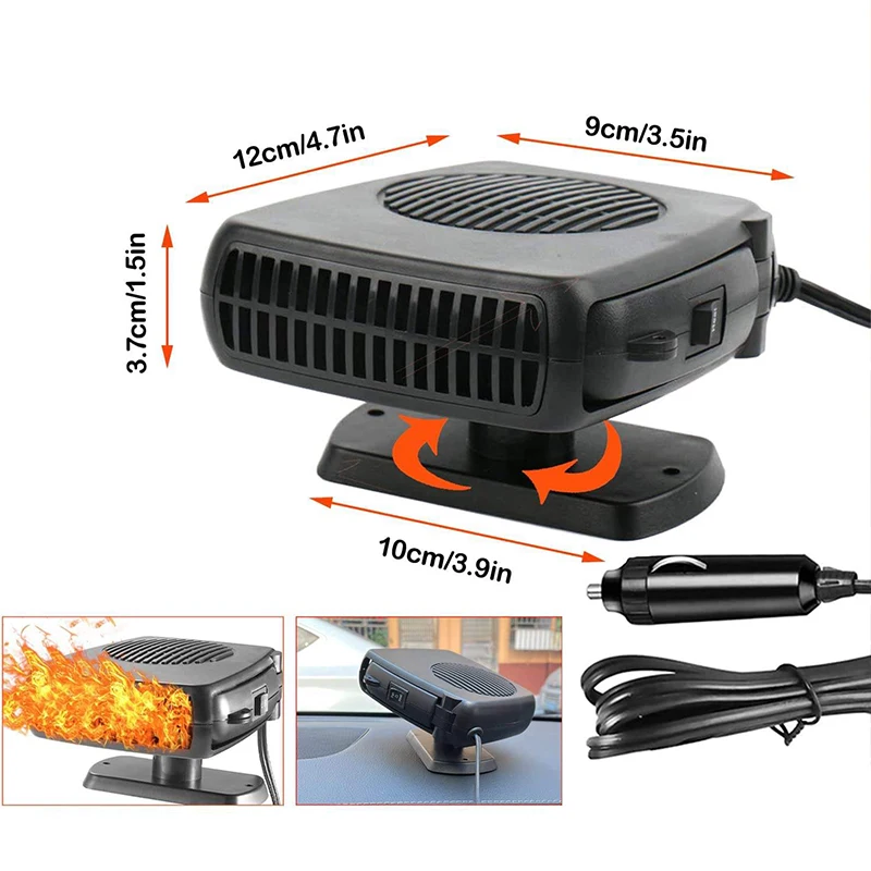 Heating Car Fan Fast Heating Defroster 200W Car Defogger 2 In1 Fast Heating & Cooling Fan Heater Plug Cigarette Lighter