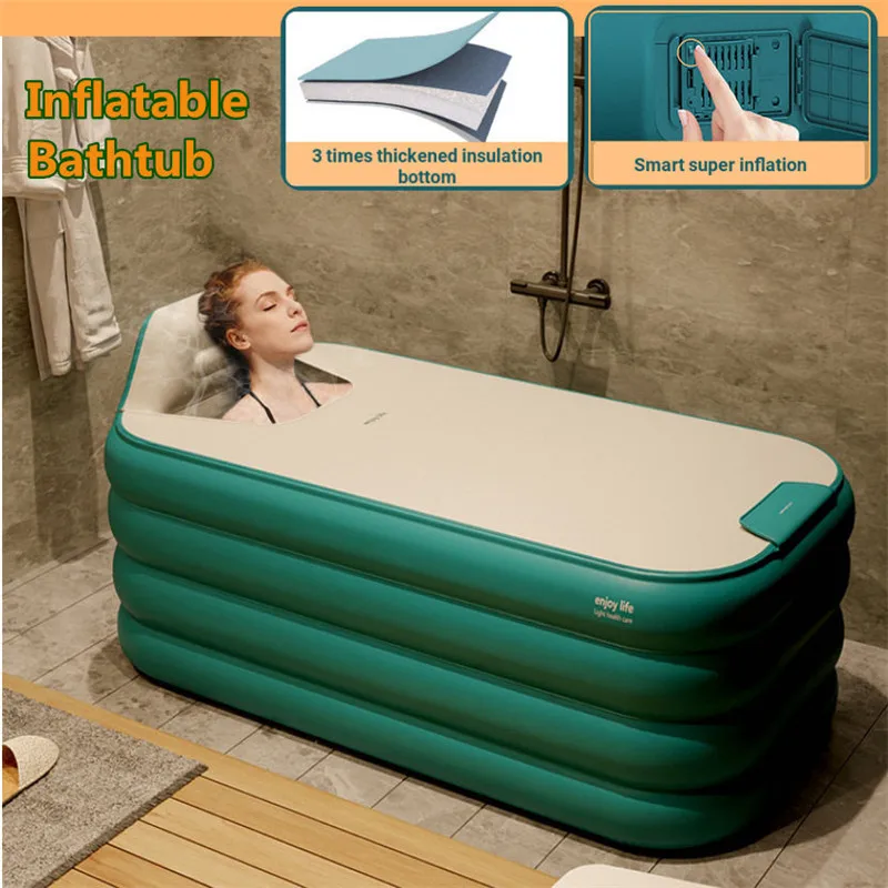 1.3/1.4m Bathing Barrel Adult Inflatable Bathtub Thicken Foldable Bath Tub Household Full Body Sweat Steaming Baby Swimming Tub