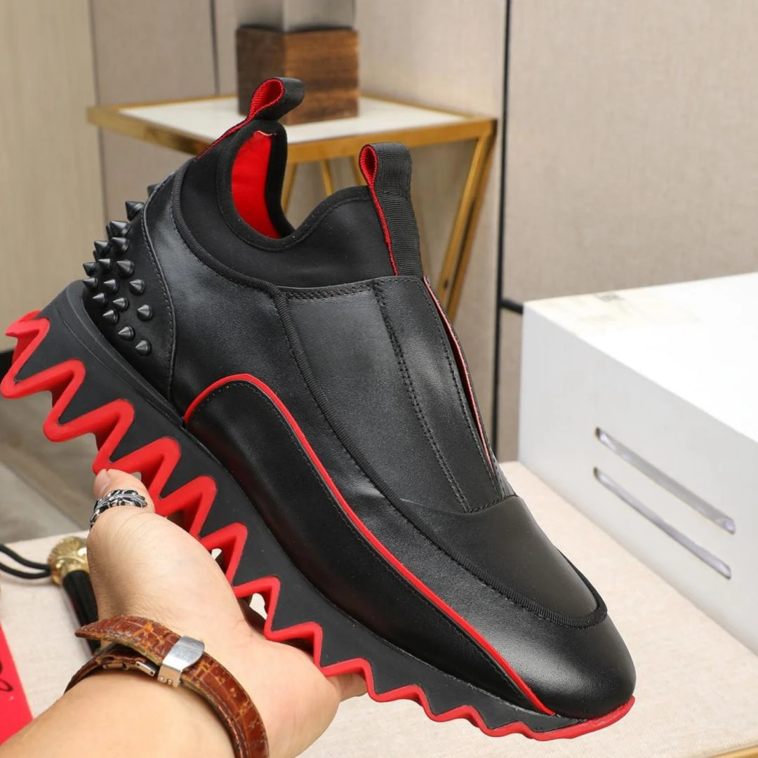 Summer Red Bottom Cl Shoes Fashion Design Rivets Male Sneakers Red Black Mixed-color Serrated Shape Casual Sports Trainers