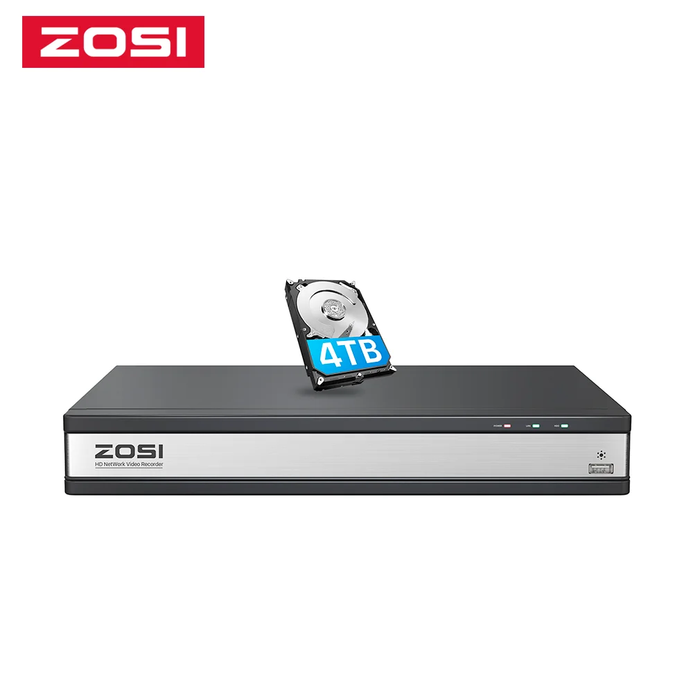 

ZOSI 16CH 4K Surveillance Network Video Recorder 8MP H.265 PoE NVR 4TB HDD only work with ZOSI 8MP 5MP 4MP 2MP PoE IP Camera