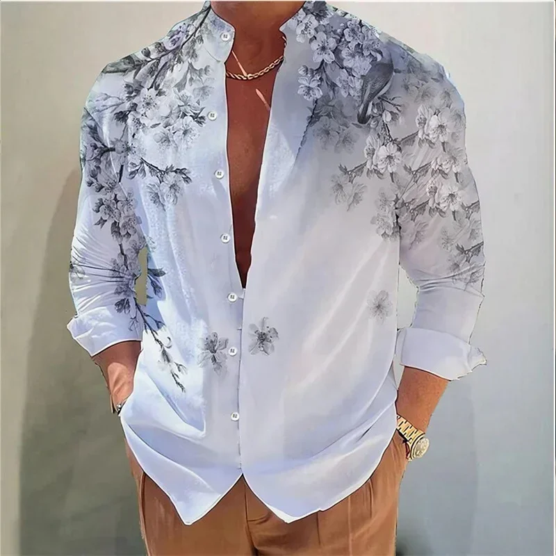 Printed Collar Long Sleeved Men\'s Shirt, Casual Designer Clothing, Comfortable Top, Outdoor Street Fashion