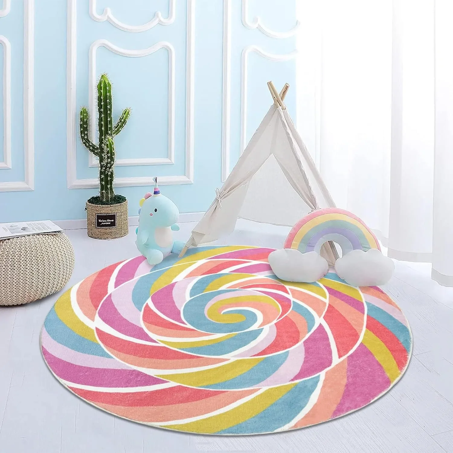 Round Carpet Living Room Bedroom Carpets Rainbow Lollipop Bedside Foot Mat Fluffy Soft Rug Home Decoration Rugs Ковер Alfombras