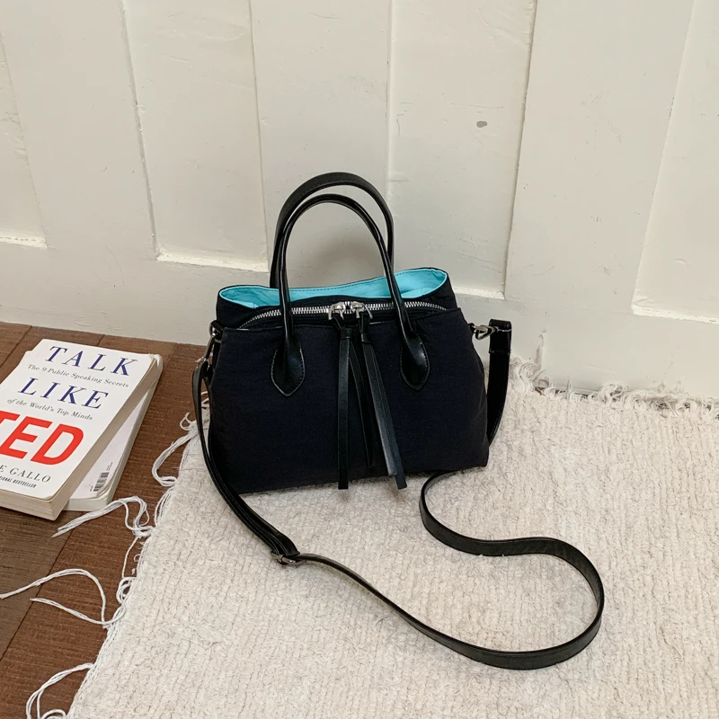 

Korean Style Mini Nylon Tote Bag Women 2026 New Contrast Color Lining Crossbody Shoulder Bag with Detachable Strap