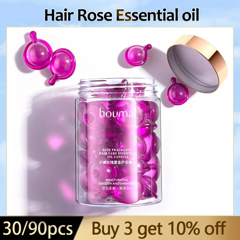 

30Pcs Vitamin Capsule Nourishing Treatment Repair Damaged Serum Strengthen Hair Rose Essential Oil Smooth Silky Hair