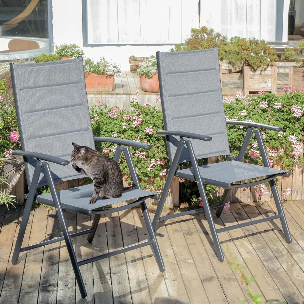 

Outdoor Patio Folding Chairs Set of 2, Outdoor Reclining Camping Chairs with Soft Cotton-Padded Seat Adjustable High Backrest P