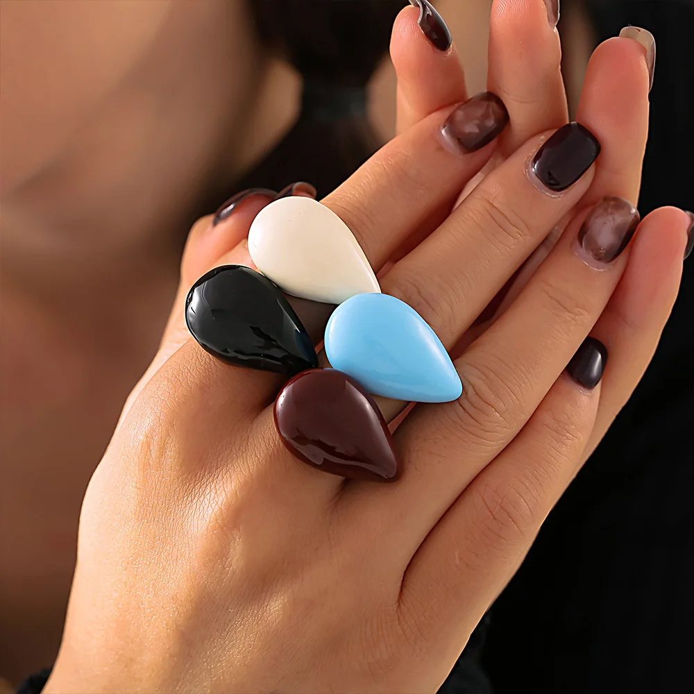 Anillos de acero inoxidable con esmalte azul cielo llamativo para mujer, abalorio chapado en oro, diseño de lujo, joyería de lujo resistente al agua