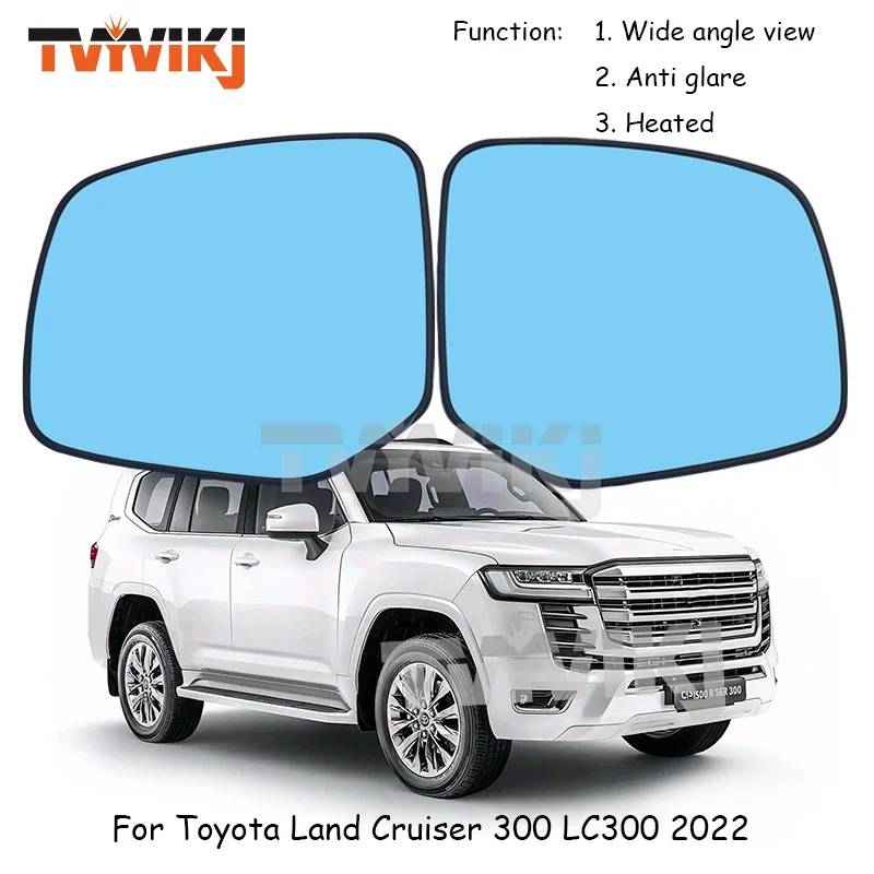 

1 pair Side rearview mirror blue glass lens For Toyota Land Cruiser 300 LC300 2022 Wide angle view anti glare car mirrors