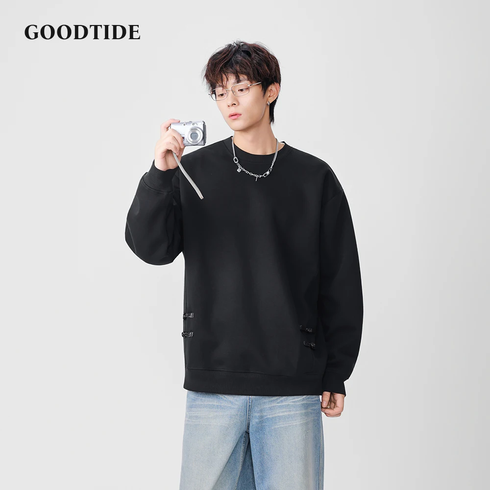 

Fashion Men's Casual Crew Neck Sweatshirt 2025 Winter New Side Buckle Detail Comfortable Soft Long Sleeve Pullover Top
