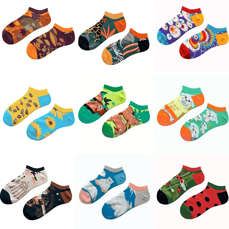 

AB Fashion Colorful Casual Men's socks Ankle Short Socks Harajuku Grid Food Cotton Happy Funny Women Socks